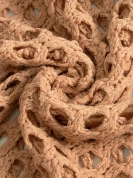 Coral Orange Women's Sexy & Elegant Beach Style Knitted Hollow Fringe Dress - Picture 5 of 5